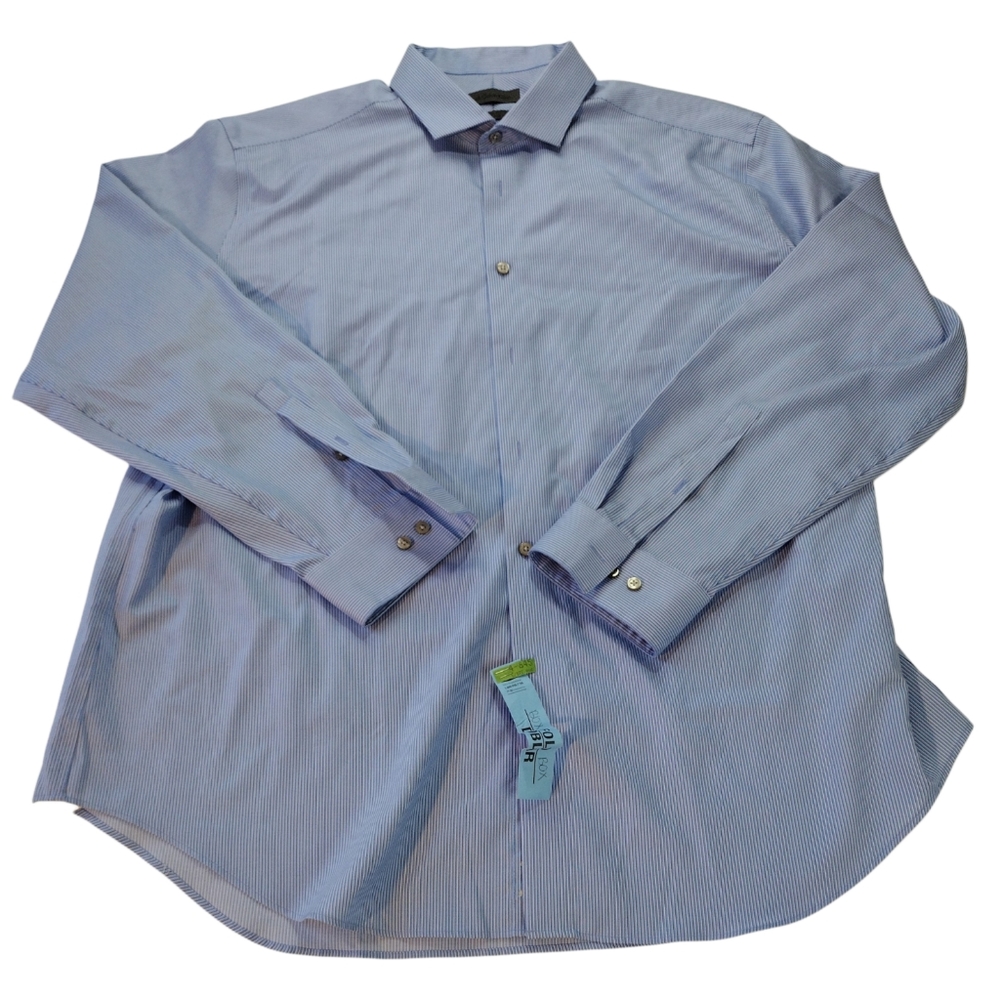 New ck Calvin Klein 2XL Slim Fit Button up Long Sleeve Dress Shirt Blue Cotton